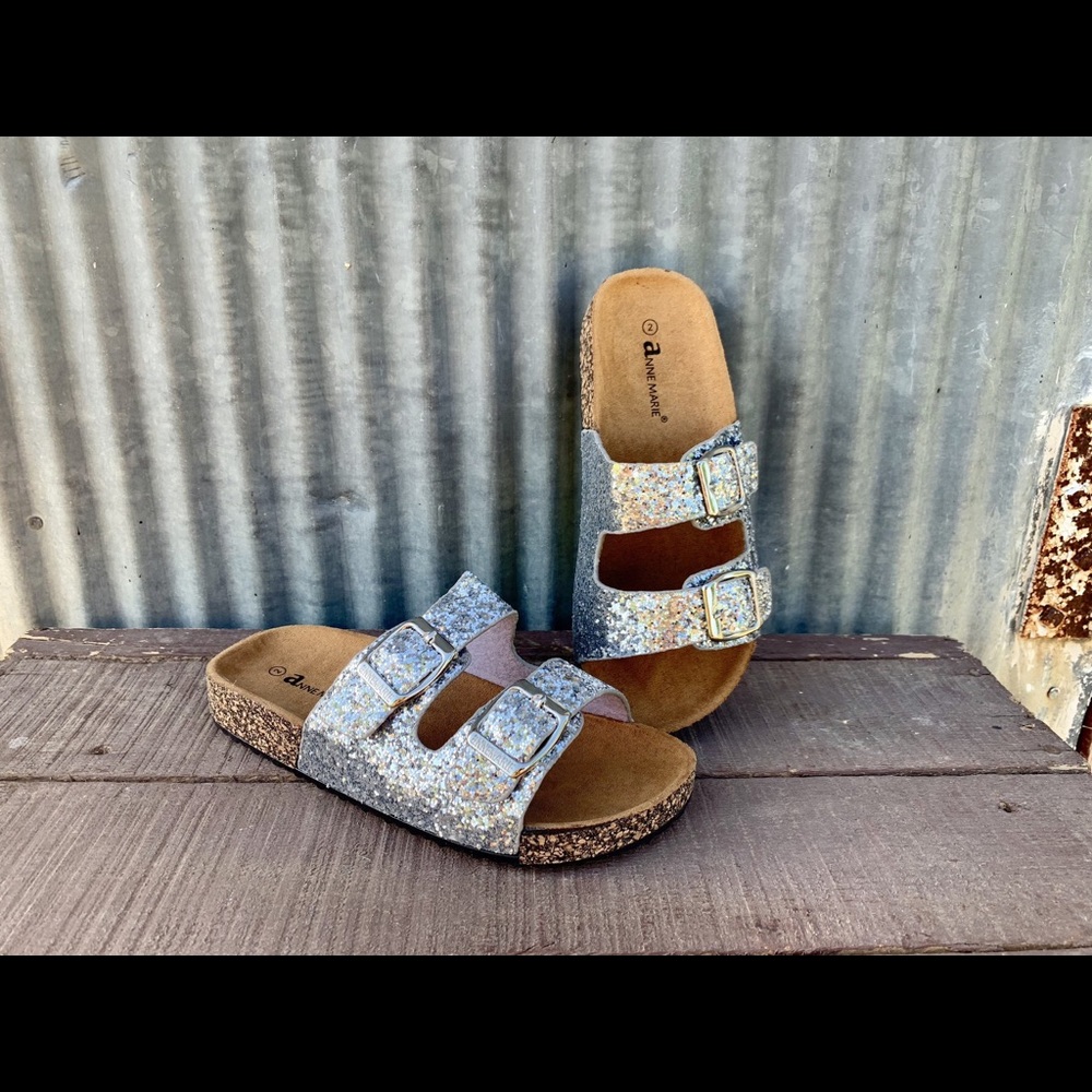 Girls Silver Glitter Slide-Ons